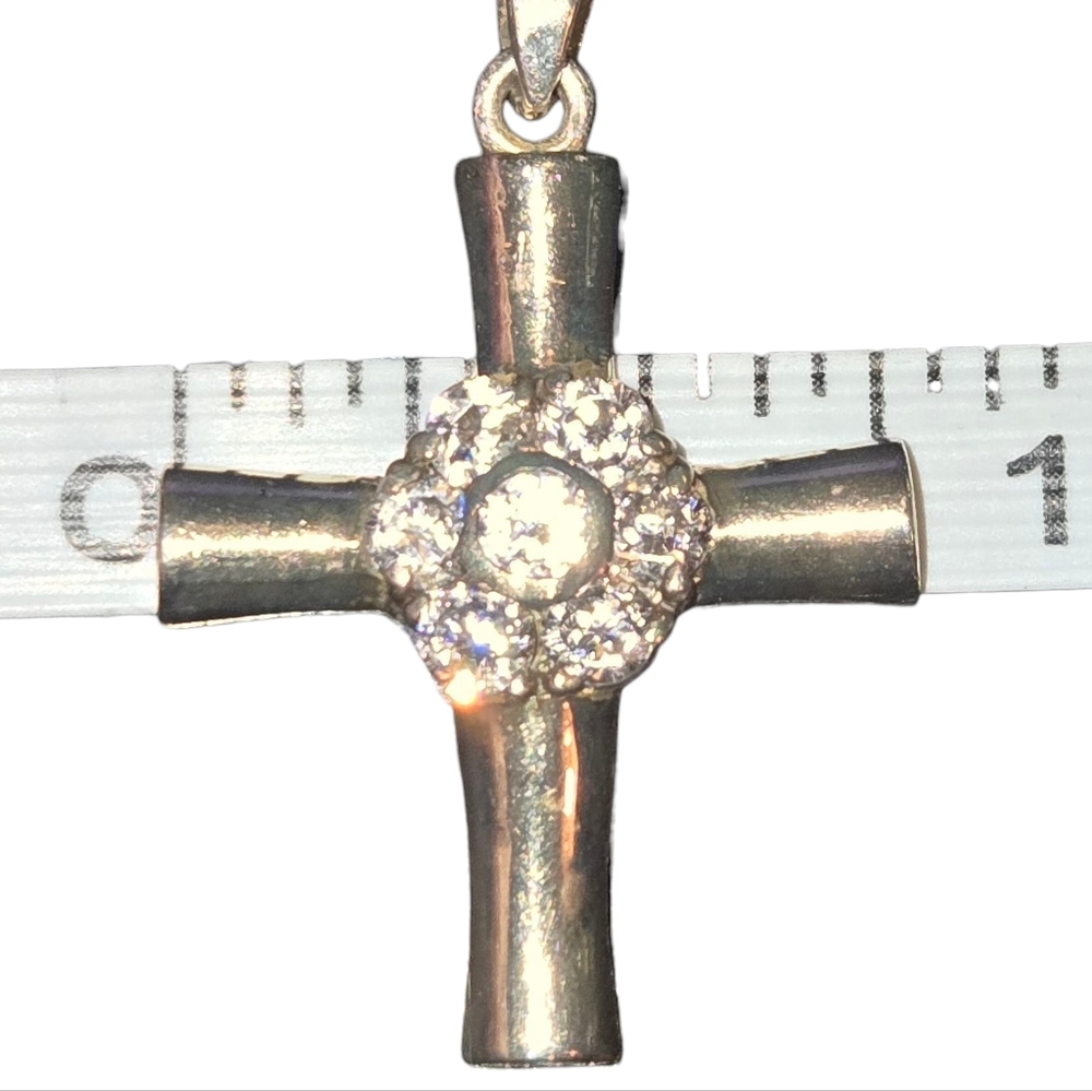 Vintage 925 Sterling Silver Clustered CZ Crystal Cross Pendant 1.25"X0.75" READ - Picture 8 of 8